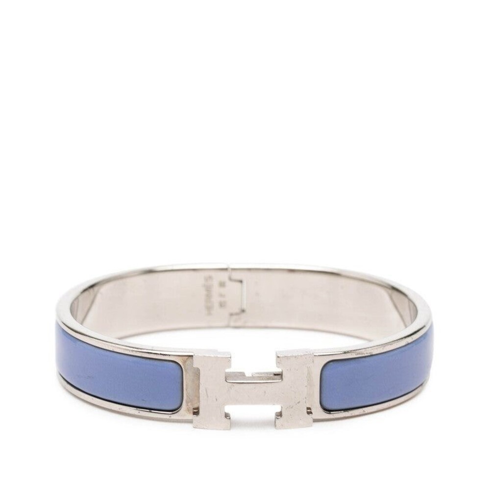 Hermes Clic H PM H Logo Enamel Bracelet Blue Silver